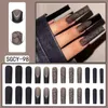 False Nails 24st Long Ballerina French Fake Black Love Heart White Full Cover Press On DIY Löstagbar manikyr Nagelips