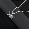 Hanger kettingen Triple Moon Goddess ketting voor vrouwen roestvrijstalen staalketen Wicca Talisman Amulet Pentacle Pentagram sieraden