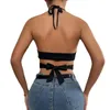 Damestanks sexy wrap diep v nek uitgesneden tanktop vrouwen crossbandage kale middenrif halter crop tops camisole vrouwelijke mouwloze bijgesneden