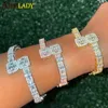 Bangle Sparking Bling 5A CZ Custom Opened Square Cubic Zircon Iced Out Justera armband för män Boy Luxury Geometric Cluster