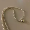 Hänge halsband minar söt silver färg metall kärlek hjärta för kvinnor faux pärlor sträng asymmetri kedja choker halsband gåva