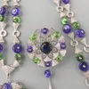 Luxurious Green Blue Beads Chain Long Necklace Earrings Women Lady Inlay Full Zircon Diamond Fan-shaped Big Pendant Jewelry Sets High Quality Jewellery