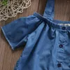 Ensembles de vêtements enfants bébés filles simple boutonnage hors épaule hauts chemises poches shorts décontracté bambin fille bleu costume