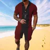 남성용 트랙복 여름 트렌드 3D 프린트 남자 지퍼 칼라 트랙 슈트 캐주얼 폴로 셔츠 및 반바지 2pcs 세트 스트리트웨어 풀오버
