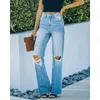 Женские джинсы 2023 Осенний стиль простой темперамент с карманами, разорванными прямо промытыми джинсовыми брюками