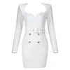 Casual Dresses Wholesale Women's Stretch Knit White Square Collar Long Sleeve Sexig Evening Celebrity Cocktail Party Bandage Dress