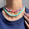 Cadenas tendencia cristal letra nombre arcilla suave colorido cuentas collar joyería DIY 26 iniciales polímero cuentas gargantilla Colliar mujeres