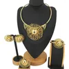 Necklace Earrings Set Latest Brazilian Plated Jewelry Big Flower Ring Bracelet African FHK13009