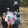 Wedding Flowers JaneVini Romantic Bouquets White Bridesmaid Artificial Silk Roses Outdoor Bridal Fake Bouquet Ramo De Flores