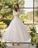 Tulle Boho Ankle Length Wedding Dress Bridal Gowns A Line Strapless Lace Botton Back Delicate Robe De Mariee