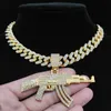 Uomo Donna Hip Hop AK47 Collana con pendente a pistola con catena cubana da 13 mm HipHop Iced Out Bling Collane Gioielli con ciondoli di moda