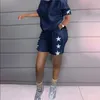 Kvinnors spårsättningar Summer Casual 2 Piece Set Women Letter Printed Outfit O Necke Short Sleeve T Shirt Top Shorts Suit With Pocket Outifits