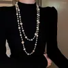 Chains Long Beads Butterfly Vintage Pearl Necklace Luxury Pendant Chain Women Layered Rhinestone Fashion Sweater Party Jewelry Gift