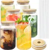 US Warehouse Livraison en 3 jours 16 oz Sublimation Verre Chopes à Bière avec Couvercle en Bambou Paille DIY Blancs Givré Transparent en Forme de Can Gobelets Tasses Transfert de Chaleur Cocktail G0526