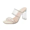 Sandals Size 32-43 Transparent Rhinestone Women's Sexy Chunk Heel High Crystal Shoes Open Toe