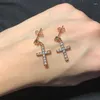 Dangle Earrings Cubic Zirconia Cross Drop/Dangle Rose Gold Color Silver Colour Fashion Jewelry For Women Wholesale Punk Style DWE328