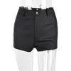 Été femmes Shorts en cuir PU noir pour les femmes Sexy évider pansement taille haute Streetwear mode bas Y2K pantalon slim