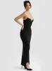 Women Strapless Mermaid Maxi Dress Party Outfits Clothing 2022 Chic Elegant Double Layered Black Cocktail Evening Dress