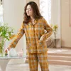 Vêtements de nuit pour femmes 2 pièces/ensembles femmes Plaid imprimé pyjamas ensembles à manches longues Homewear col rabattu pyjama printemps nuit costume M-3XL