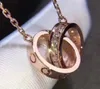Collier de mode de luxe Designer bijoux parti en argent sterling double anneaux diamant pendentif colliers pour femmes fantaisie robe longue chaîne bijoux cadeau Y23076