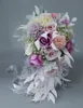 Wedding Flowers NZUK Purple Cascade Bridal Bouquet Fast Bridesmaid Holding Flowes Boque De Noiva Mariage