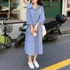 Robes décontractées bleu rayé chemise robe printemps automne 2023 femmes Harajuku longue ample rétro à manches longues grande taille Vestidos