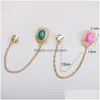 Clip-On skruv Back Trendy Tassel Chain Clip Earrings Fashion Jewelry for Women Gold With Green Pink Acrylic Pendant Cuff Earring S DH1QR