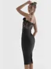 Party Dress Women Elegant Luxury Lace Satin Patckwork Corset Midi Dress Formal Occasion Satin Black Dresses 2023