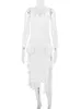 2023年のストレッチジャージーフリルミディドレスセクシーなストラップレスナイトクラブパーティーレイブ衣装ファッションサマーホワイトドレス