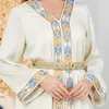 Abbigliamento etnico Marocchino Jalabiya Donna Abaya Set da 2 pezzi Abiti da festa Ricamo di lusso Nastro in pizzo floreale Dubai Turchia Kaftan Abito musulmano