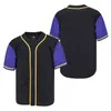 Maglia da baseball autentica personalizzata giallo viola cucitura nome numero taglia S-4XL