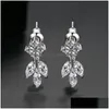 Dangle Chandelier Square Zirconia Rhinestone Flower Earrings Wedding Beauty Pageant Prom Pendant For Women Jewelry Bride Drop Deliv Dhwim