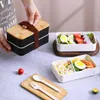 Geschirr-Sets, japanische Bento-Boxen, mikrowellengeeignetes Box-Set, auslaufsicheres Mittagessen für Arbeit/Schule, Behälter mit Bestecktasche