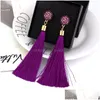 Charm Fashion Handmade Bohemia Long Tassel Dangle Earrings Crystal Rose Flower Pendant For Women Girls Gold Plated Jewelry Gift Drop Dhn3J