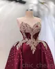 Arabe Aso Ebi Bourgogne Robes De Bal Avec Puffy Train Détachable Perlé Applique Tache Tulle Robe De Soirée Occasion