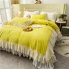 Bedding Sets Yellow White Gray Pink Cotton Princess Girl Set Double Layer Lace Edge Duvet Cover Bed Sheet Skirt Pillowcases