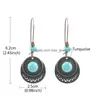 Charme Arrivée Vintage Creux Boucles D'oreilles Antique Rond Bleu Pierre Pendentif Émail Fleur Dangle Bijoux Pour Femmes Drop Delivery Dhpsz