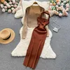 Casual Kleider Sets Zwei Stücke Mode Frauen Sexy Urlaub Club Halter Stricken Herbst Winter Sweetie Vestidos Alle Spiel Vintage