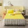 Bedding Sets Yellow White Gray Pink Cotton Princess Girl Set Double Layer Lace Edge Duvet Cover Bed Sheet Skirt Pillowcases