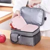 Dinnerware Sets Insulated Lunch Bag Leakproof Thermal Bento Cooler Tote For Women And Men Dual Compartment With Shoulder Strap-A