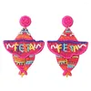 Boucles d'oreilles pendantes dame perles de rocaille faites à la main tissé Fiesta Sombrero chapeau coloré lettre perle goutte Festival fête bijoux