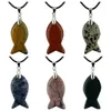 Fish Shaped Stone Pendant Necklace Various Natural Crystal Gemstone Charm Pendant Necklace for Men and Women