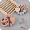 Baby Teethers Toys Nursing Bracelets Teether Silicone Beads Wooden Beech Ring Teething Wood Rattles Fidget born Accessories 230525