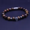 Strand Wonlee Winle 8.5mm Tiger Eye Stone Beaded Beaded Bracelets for Menwomen Stains Stains Skull Sharms Bracelet