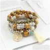 Kralen klassieke kralenarmband set voor vrouwen mtilayer natuurlijke houten boho vintage boom kwast charmes kralen armbanden sieraden geschenken dro dhzaq