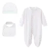 3 Pcs Ensembles Pour Bébé Marque Barboteuses Lettres Imprimé Nouveau-Né À Manches Longues Combinaisons Avec Bavoirs Chapeaux Printemps Automne Toddler Onesies Infant One-Piece Enfants Vêtements