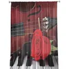 ピアノ窓のカーテンバイオリンと赤いバラのカーテンベッドルームモダンドレープシアーチュールバランスリビングルームキッチンボイル