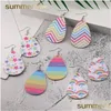 Urok Korea Style Rainbow Color Heart Star Printing Skórzowe kolczyki dla kobiet Dangle Drop Waterdrop Faux Ear Party Biżuteria Dhw6m