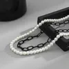 Colliers pendentifs en double couche imitation perle et chaîne noire collier homme chaînes tour de cou produits tendance chandails accessoires