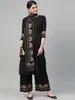 Ethnic Clothing Punjabi Suit Ladies Traditional 3-pcs Set Cotton Tops Pants Shawl Black Pakistani Clothes For Women India DressEthnic